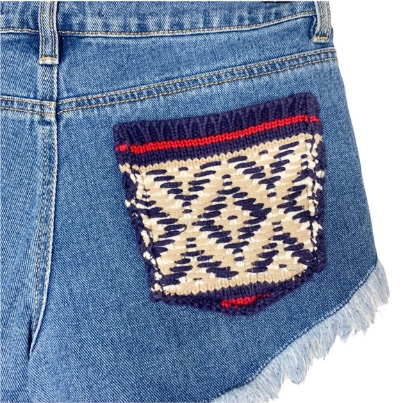 PS Erin Wasson Boho Tribal Pocket High Waist Frayed Hem Denim Shorts Size 27 - Picture 6 of 7